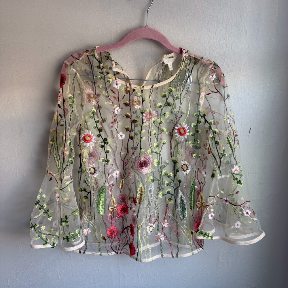 Floral Embroidered Sheer Top